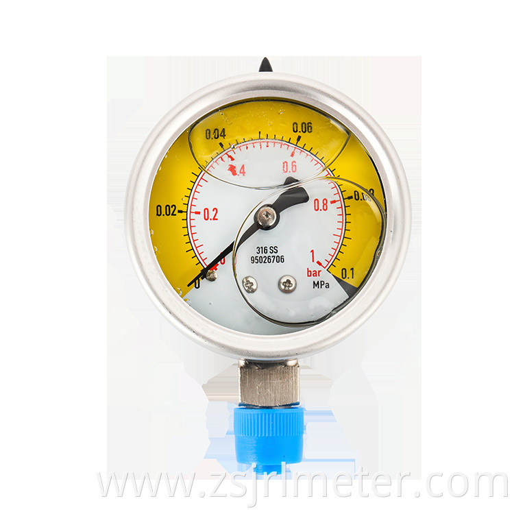 Hot selling good quality liquid filled pressure gauge, glycerin /silicon filled stainless steel manometer